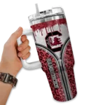 personalized south carolina gamecocks leopard zipper garnet curved tumbler best selling.webp