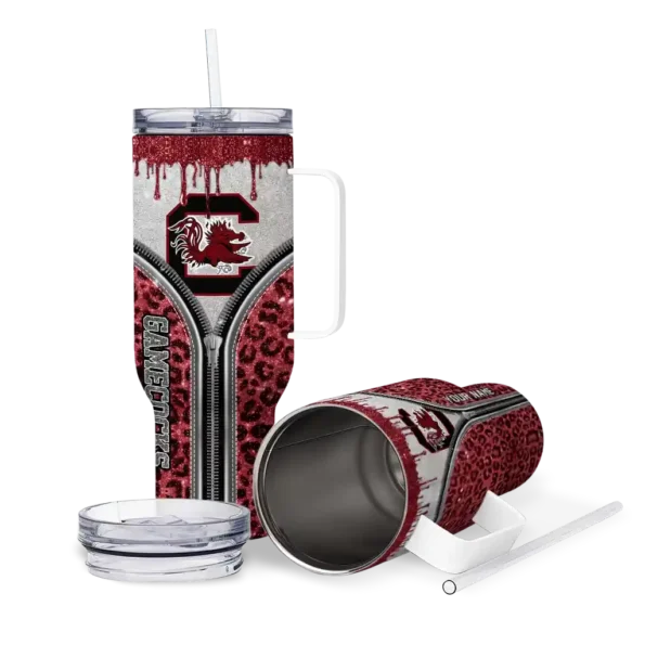 personalized south carolina gamecocks leopard zipper garnet curved tumbler high quality.webp