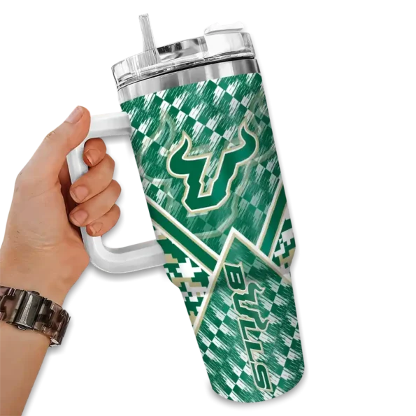 personalized south florida bulls chevron angle green curved tumbler fashion forward.webp