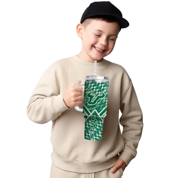 personalized south florida bulls chevron angle green curved tumbler latest model.webp