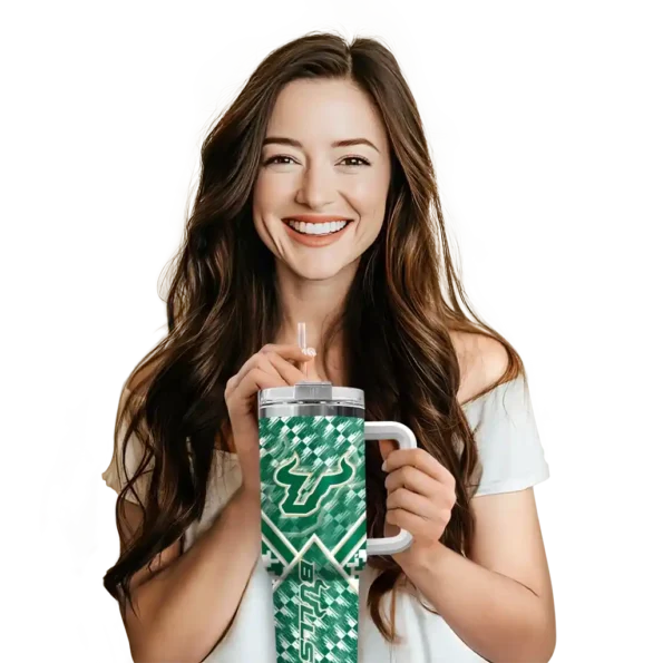 personalized south florida bulls chevron angle green curved tumbler premium grade.webp