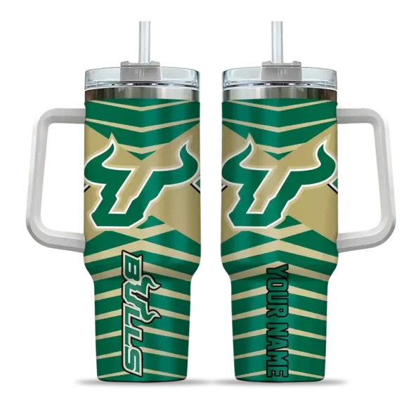 personalized south florida bulls chevron layers green curved tumbler best selling.webp