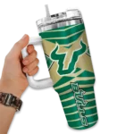 personalized south florida bulls chevron layers green curved tumbler best selling.webp