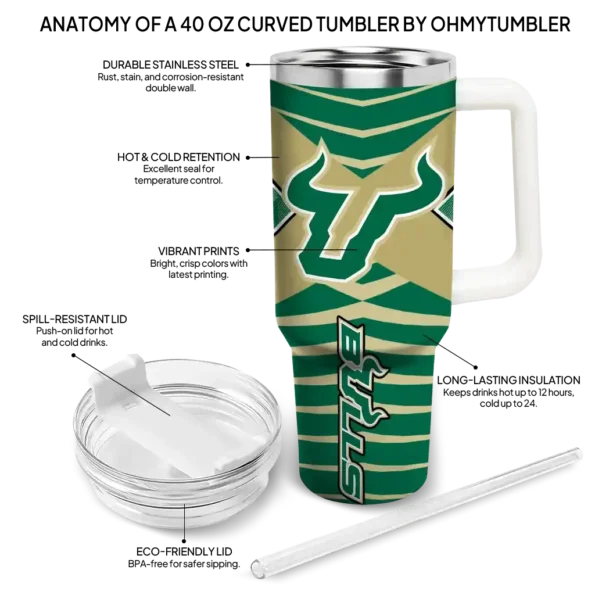personalized south florida bulls chevron layers green curved tumbler new arrival.webp
