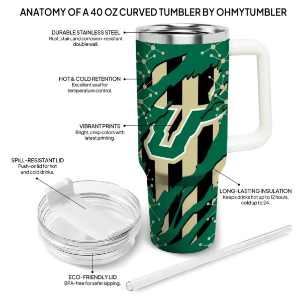 personalized south florida bulls claw cut green black curved tumbler new arrival.webp