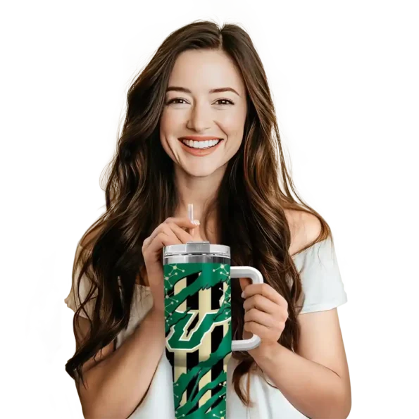 personalized south florida bulls claw cut green black curved tumbler premium grade.webp