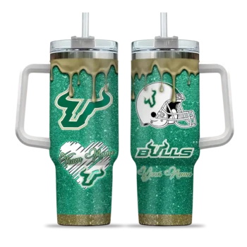personalized south florida bulls heart helmet motif green curved tumbler best selling.webp