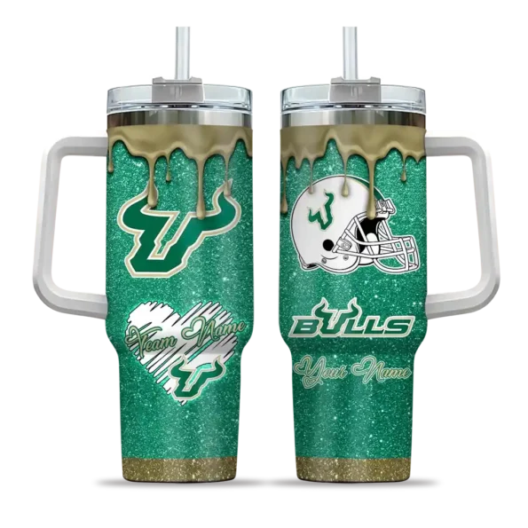 personalized south florida bulls heart helmet motif green curved tumbler best selling.webp