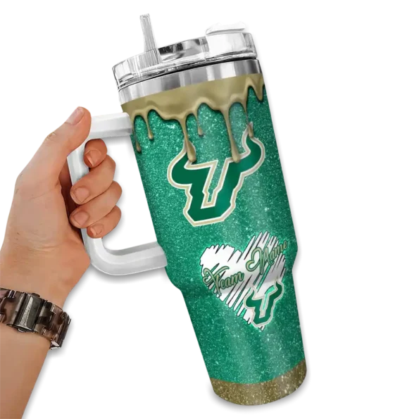 personalized south florida bulls heart helmet motif green curved tumbler fashion forward.webp