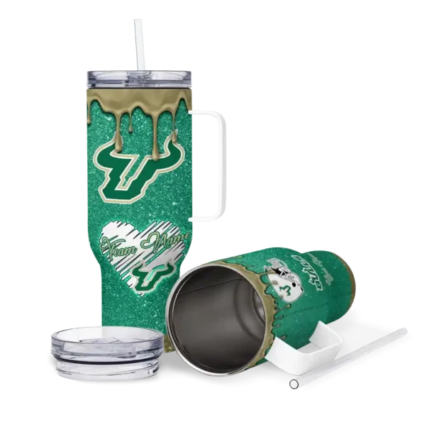 personalized south florida bulls heart helmet motif green curved tumbler high quality.webp