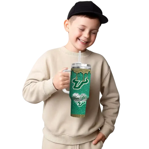 personalized south florida bulls heart helmet motif green curved tumbler latest model.webp
