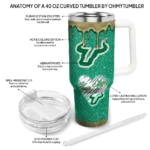 personalized south florida bulls heart helmet motif green curved tumbler best selling.webp