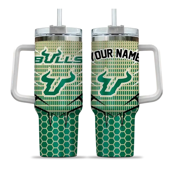 personalized south florida bulls hex texture green curved tumbler best selling.webp