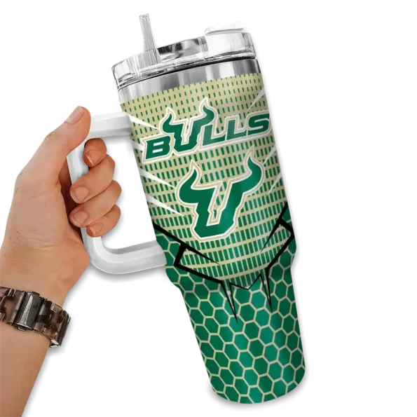 personalized south florida bulls hex texture green curved tumbler fashion forward.webp