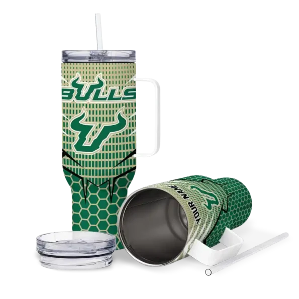 personalized south florida bulls hex texture green curved tumbler high quality.webp