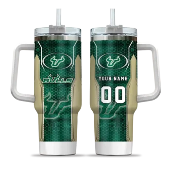 personalized south florida bulls hexagon armor green curved tumbler best selling.webp
