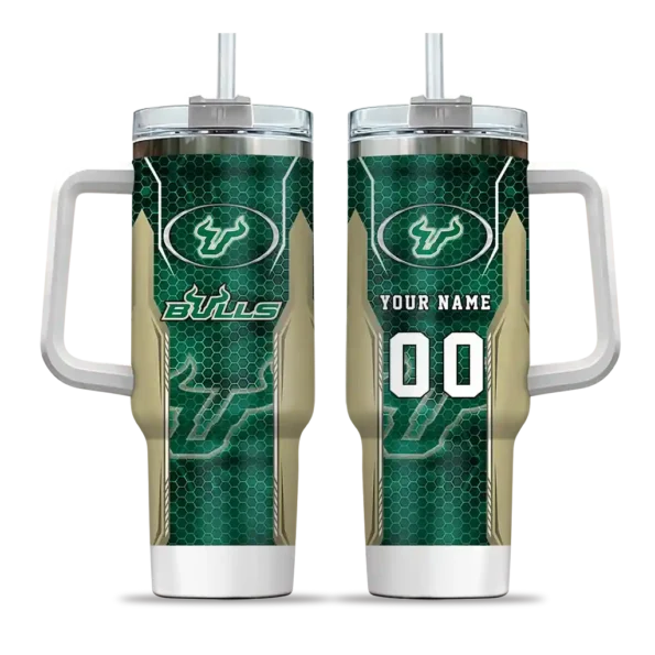 personalized south florida bulls hexagon armor green curved tumbler best selling.webp