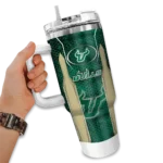 personalized south florida bulls hexagon armor green curved tumbler best selling.webp