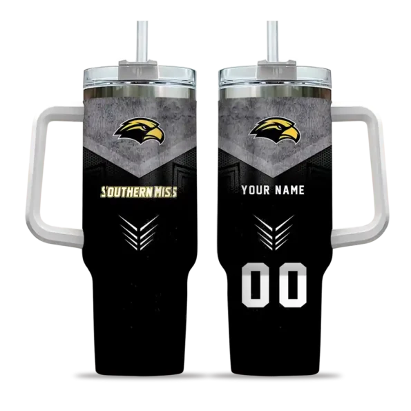personalized southern miss golden eagles arrow armor black curved tumbler best selling.webp