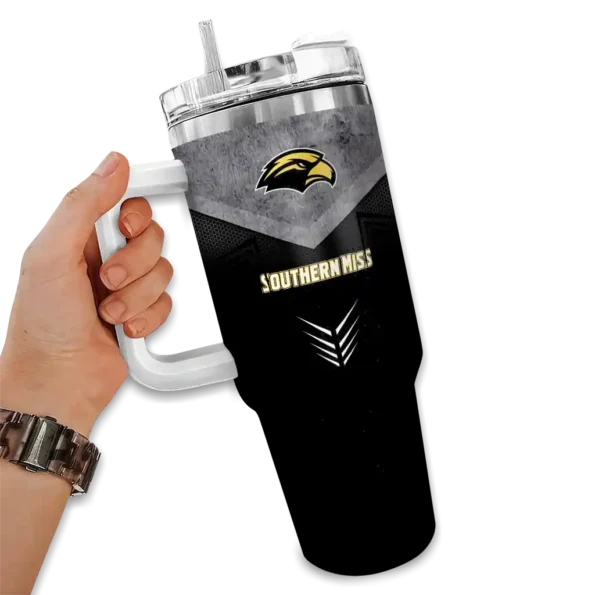 personalized southern miss golden eagles arrow armor black curved tumbler fashion forward.webp