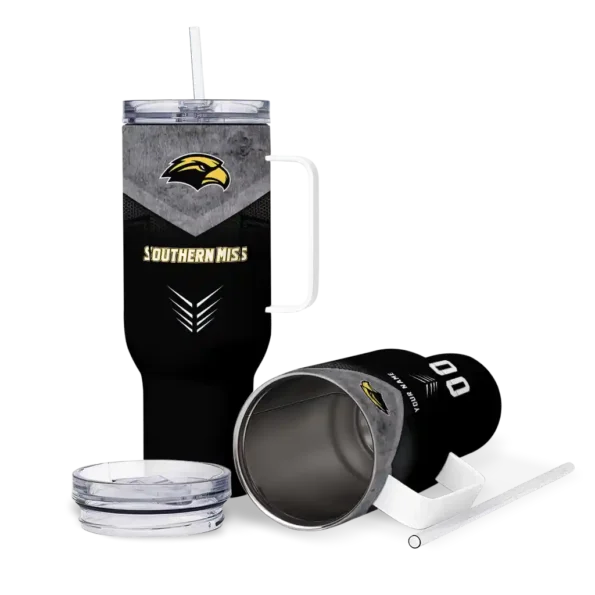personalized southern miss golden eagles arrow armor black curved tumbler high quality.webp