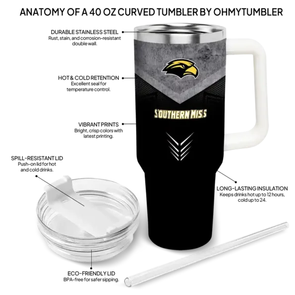 personalized southern miss golden eagles arrow armor black curved tumbler new arrival.webp