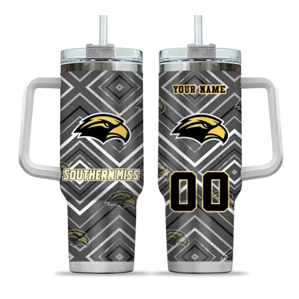 personalized southern miss golden eagles bold diamonds black curved tumbler best selling.webp