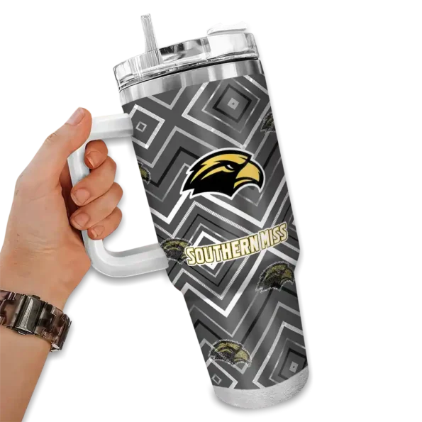 personalized southern miss golden eagles bold diamonds black curved tumbler fashion forward.webp