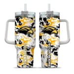 personalized southern miss golden eagles camo mashup black white curved tumbler best selling.webp