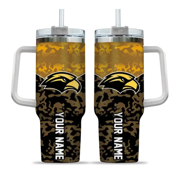 personalized southern miss golden eagles chevron stripe black curved tumbler best selling.webp