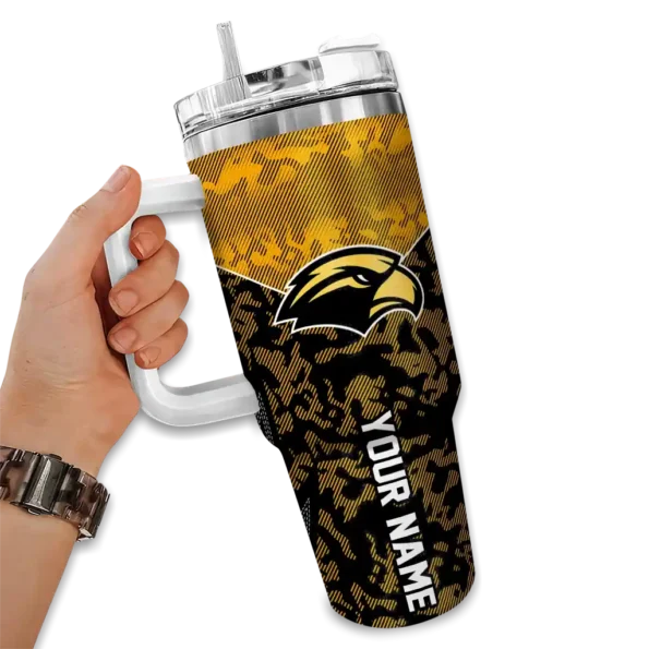 personalized southern miss golden eagles chevron stripe black curved tumbler fashion forward.webp