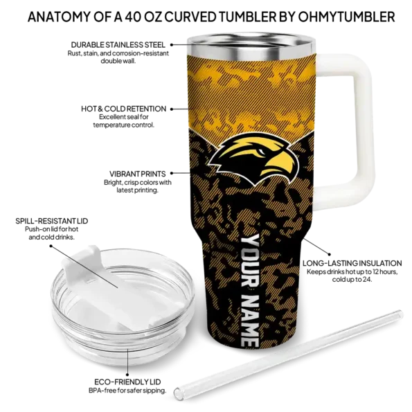 personalized southern miss golden eagles chevron stripe black curved tumbler new arrival.webp