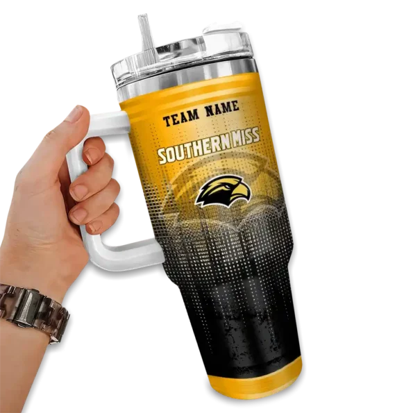 personalized southern miss golden eagles gradient dots black curved tumbler fashion forward.webp