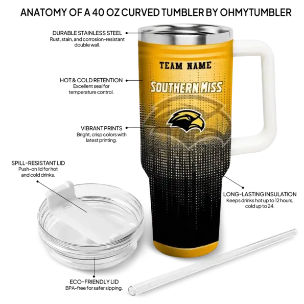 personalized southern miss golden eagles gradient dots black curved tumbler new arrival.webp