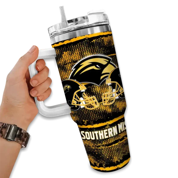 personalized southern miss golden eagles honey streaks black curved tumbler fashion forward.webp