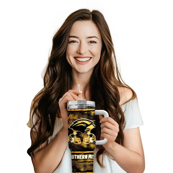personalized southern miss golden eagles honey streaks black curved tumbler premium grade.webp