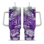 personalized tcu horned frogs abstract paths purple curved tumbler best selling.webp