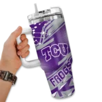 personalized tcu horned frogs abstract paths purple curved tumbler best selling.webp