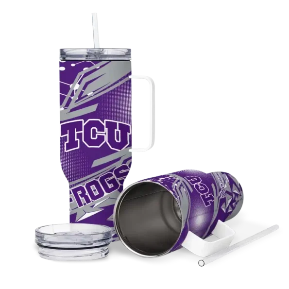 personalized tcu horned frogs abstract paths purple curved tumbler high quality.webp