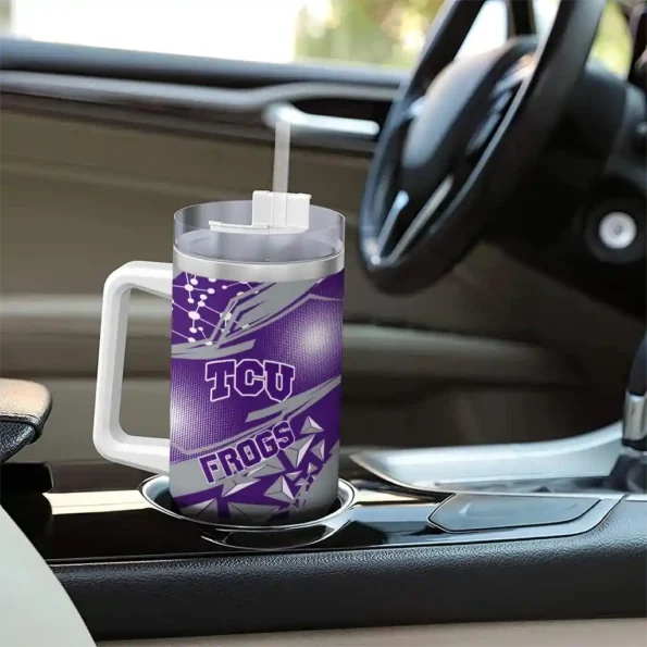 personalized tcu horned frogs abstract paths purple curved tumbler trendy.webp