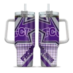 personalized tcu horned frogs arrow burst purple curved tumbler best selling.webp