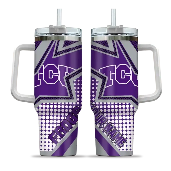 personalized tcu horned frogs arrow burst purple curved tumbler best selling.webp