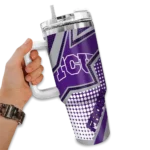 personalized tcu horned frogs arrow burst purple curved tumbler best selling.webp