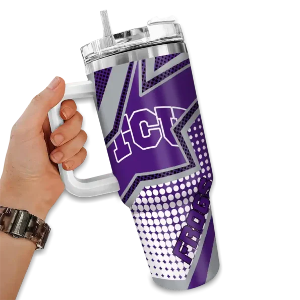 personalized tcu horned frogs arrow burst purple curved tumbler fashion forward.webp