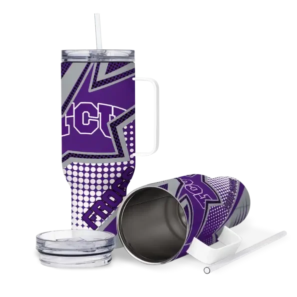 personalized tcu horned frogs arrow burst purple curved tumbler high quality.webp