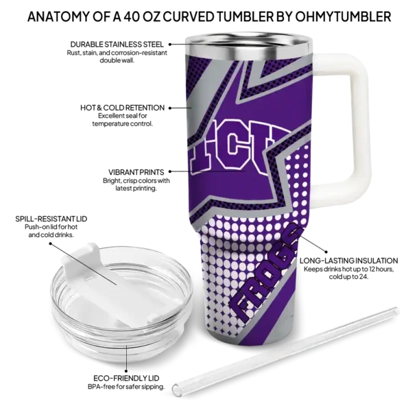 personalized tcu horned frogs arrow burst purple curved tumbler new arrival.webp