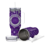 personalized tcu horned frogs bullseye drips purple curved tumbler best selling.webp