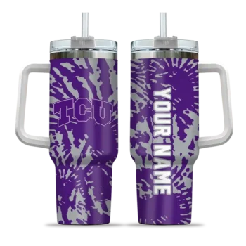 personalized tcu horned frogs burst swirl purple curved tumbler best selling.webp