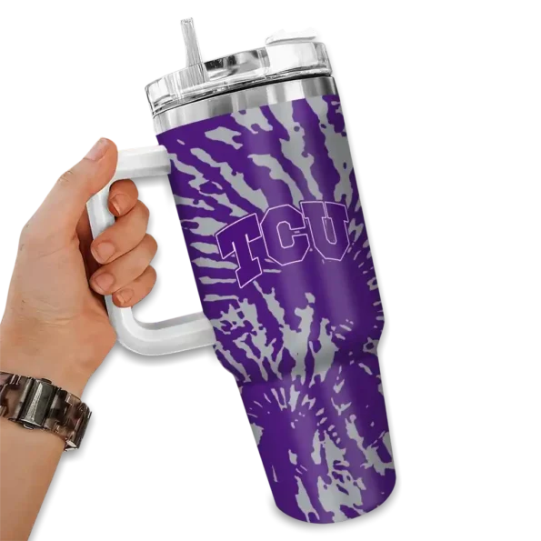 personalized tcu horned frogs burst swirl purple curved tumbler fashion forward.webp