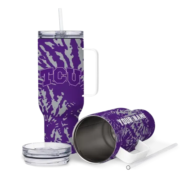 personalized tcu horned frogs burst swirl purple curved tumbler high quality.webp